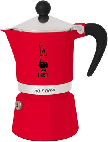 Bialetti Rainbow Cafetera Italiana Espresso, 3 Tazas, Aluminio, Rojo